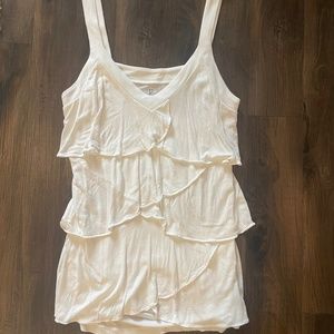 New York & Company White Ruffle Tank Top - Size XS